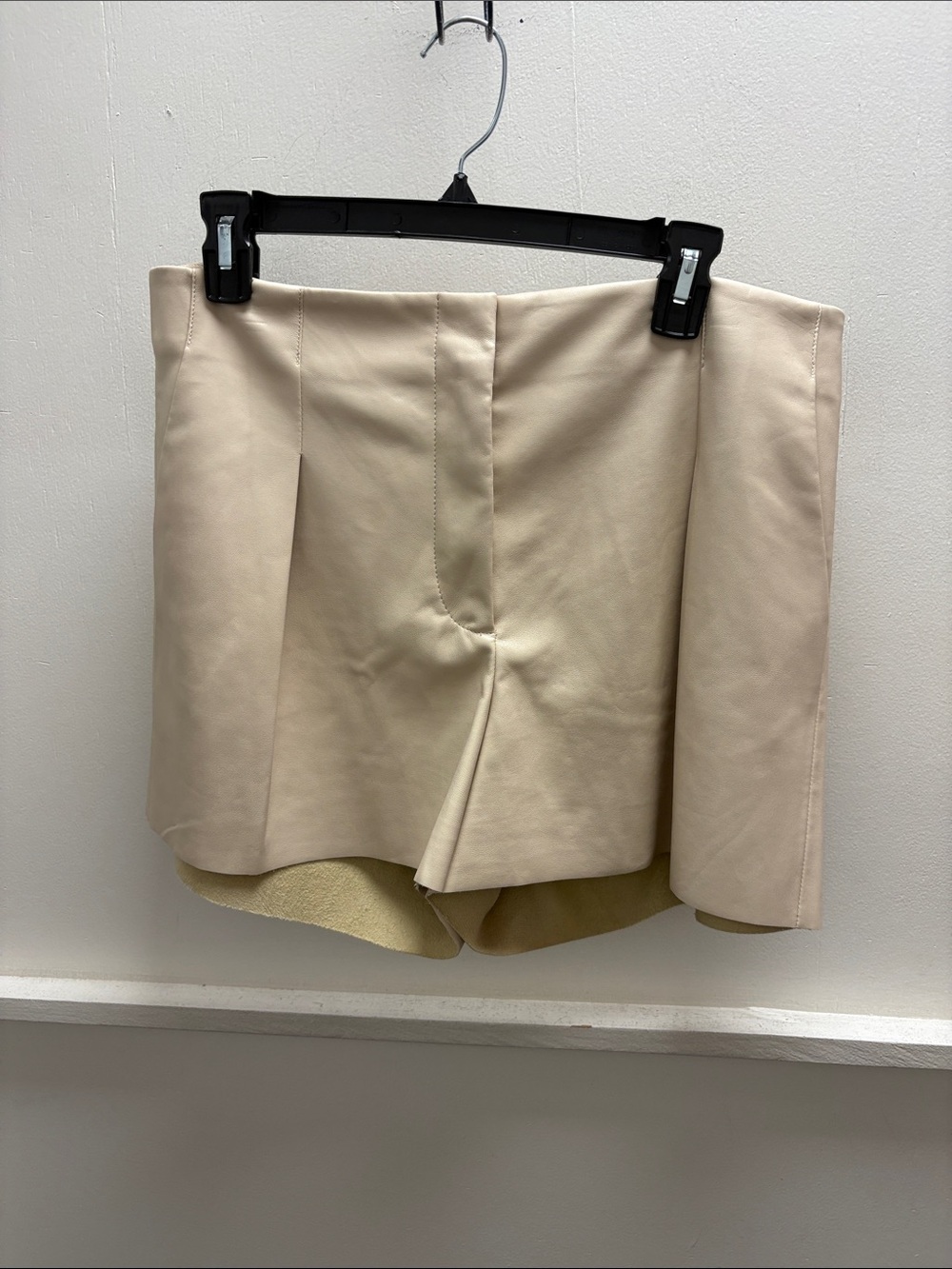 Mango Beige Faux-Leather Overlay Shorts